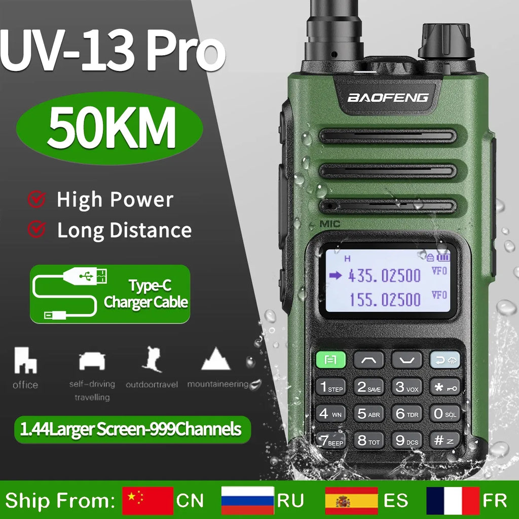 BaoFeng UV-13 PRO Dual Band Walkie Talkie Type-C Charger 16 KM Long Range UV13 Pro Transceiver Ham Portable Two Way Radio-WAYBIKER
