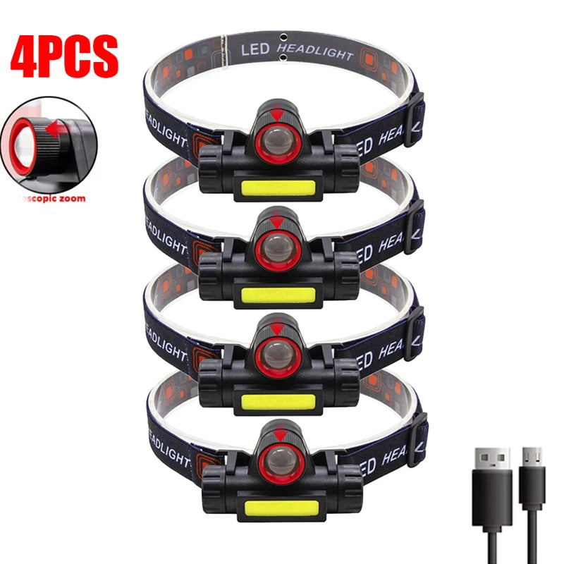 Portable Mini Powerful LED Headlamp XPE+COB USB Rechargeable Hunting Headlight Waterproof Head Torch with Tail Magnetic-WAYBIKER