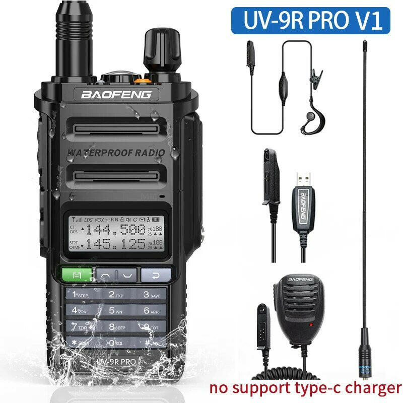 2023 Baofeng UV-9R Pro V1 V2 Waterproof IP68 16KM Walkie Talkie Type-C Charger UHF VHF Long Range UV-5R Upgrade Ham CB Radio-WAYBIKER