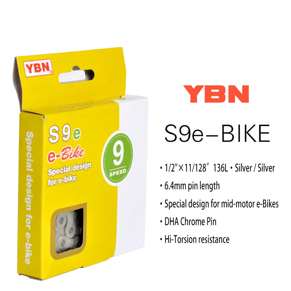 YBN E-Bike Chain 8 9 10 11 12 Speed Velocidade Special Design 136 Links Chains 9V 10V 11V 12V for SHINANO Mid-Motor BOSCH E-Bike