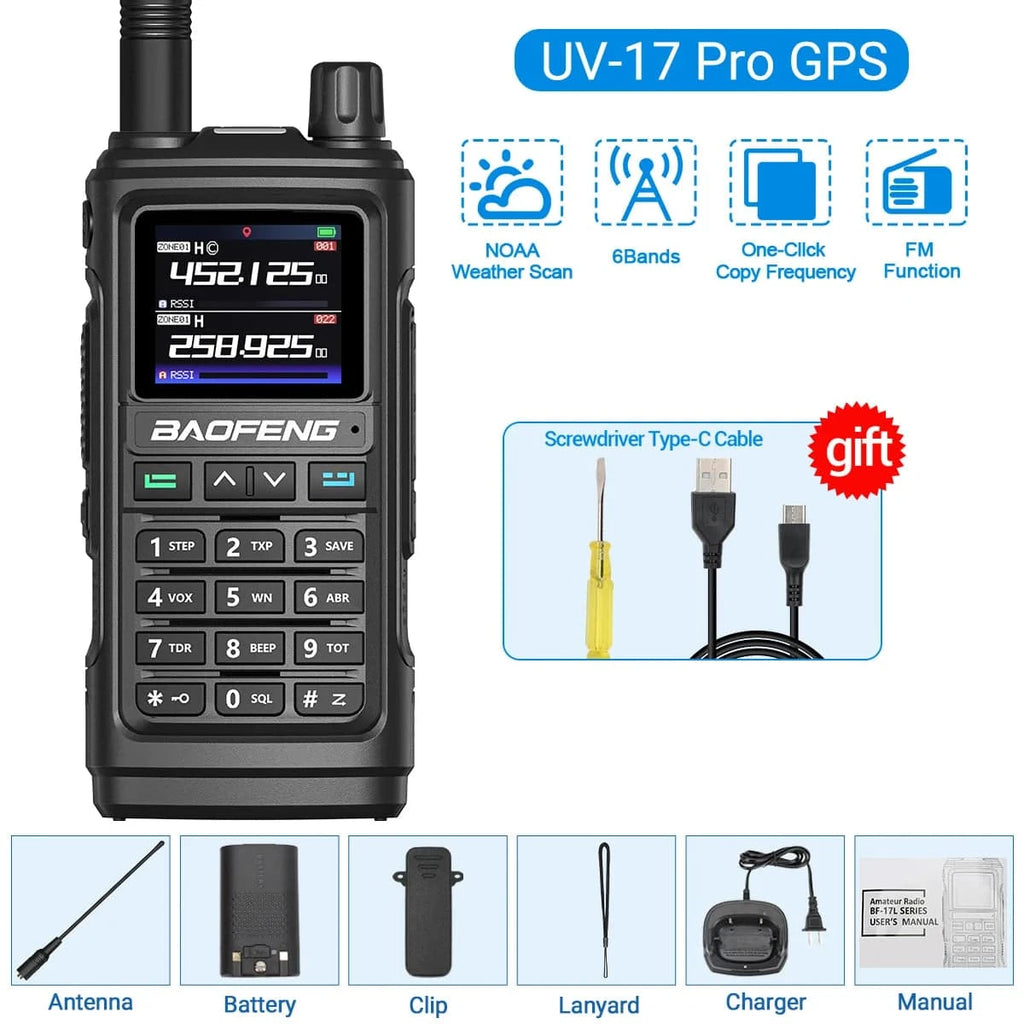 Baofeng UV-17 PRO GPS Air Band Walkie Talkie 999CH Wireless Copy Frequency NOAA Six Bands Amateur Ham Two Way Radio for Hunting-WAYBIKER