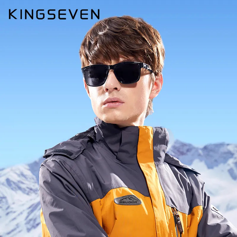 KINGSEVEN Brand Square Retro Gradient Polarized Sunglasses Women Men Carbon Fiber Pattern Design Outdoor Sports Eyewear-WAYBIKER