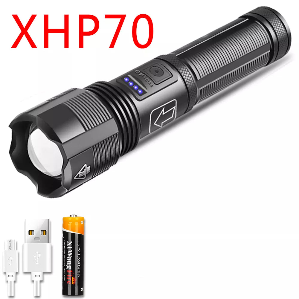 4 Core Led Flashlight Aluminum Alloy XHP70.2 XHP50.2 Tactical Hunting Torch Usb Rechargeable Zoomable Lantern 18650 AAA Battery
