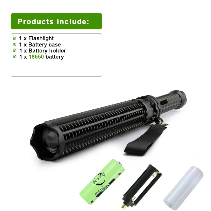 Baseball Bat Flashlight Super Bright LED Torch High Rechargeable Tactical Flashlight 18650 Self Defense Zoomable Waterproof Lamp-WAYBIKER