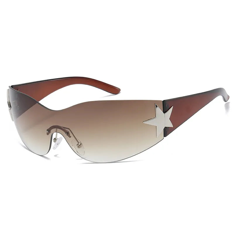 Cycling Y2K Rimless Punk One Piece Sunglasses Women Goggle Luxury Brand Shades Sun Glasses Female Five Star Wrap Around Eyewear-WAYBIKER