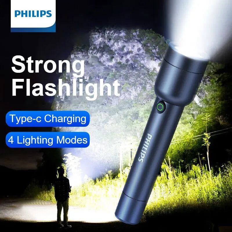 Philips LED Flashlight With USB 18650 Rechargeable Battery 4 Lighting Modes Waterproof Outdoor Camping Self Defense Flashlights