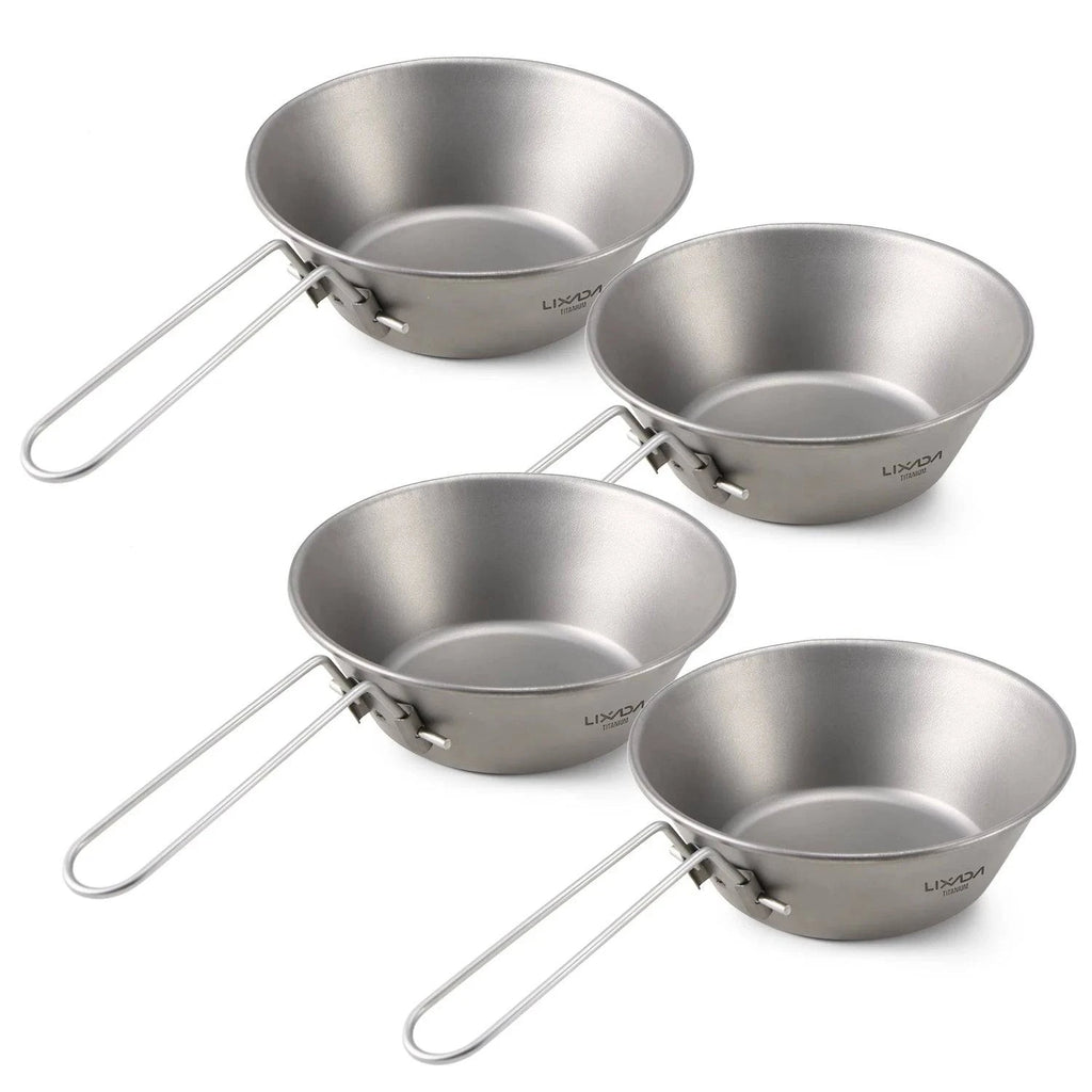 Lixada 260ml Titanium Bowl Stainless Steel Bowl with Foldable Handle for Outdoor Camping Hiking Backpacking Picnic-WAYBIKER