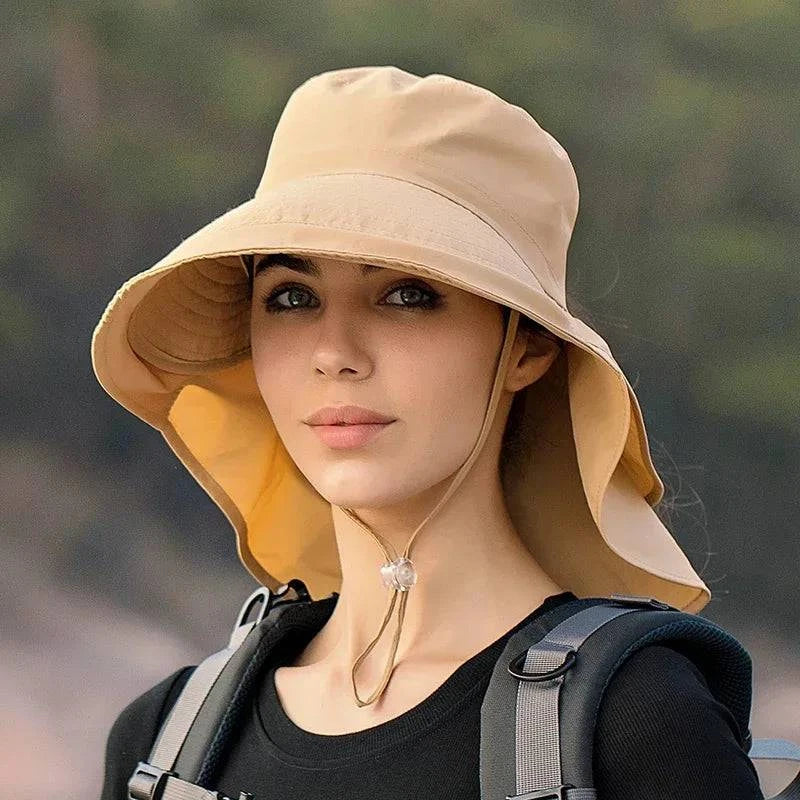 Summer Hats for Women Outdoor UV Anti Neck Protection Sun Visors for Lady Fishing Hiking Wide Brim Shawl Sunscreen Ponytail Cap-WAYBIKER