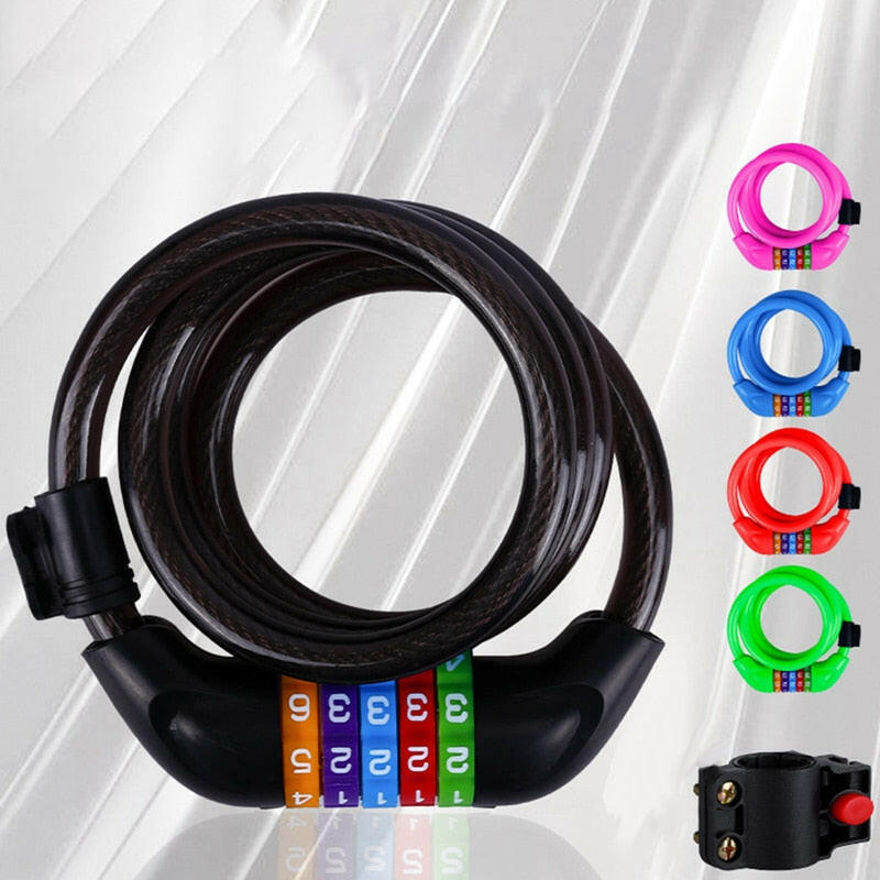 Universal Bicycle Lock Mountain Bike 5 Digit Password Lock Anti-theft Portable Security Steel Chain Motorcycle Password Lock-WAYBIKER