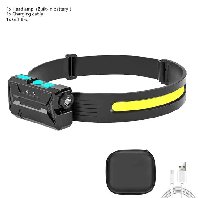 COB+XPE Induction Headlamp USB Rechargable LED Head Flashlight With 18650 Built-in Battery Camping Headlight Fishing Lantern-WAYBIKER