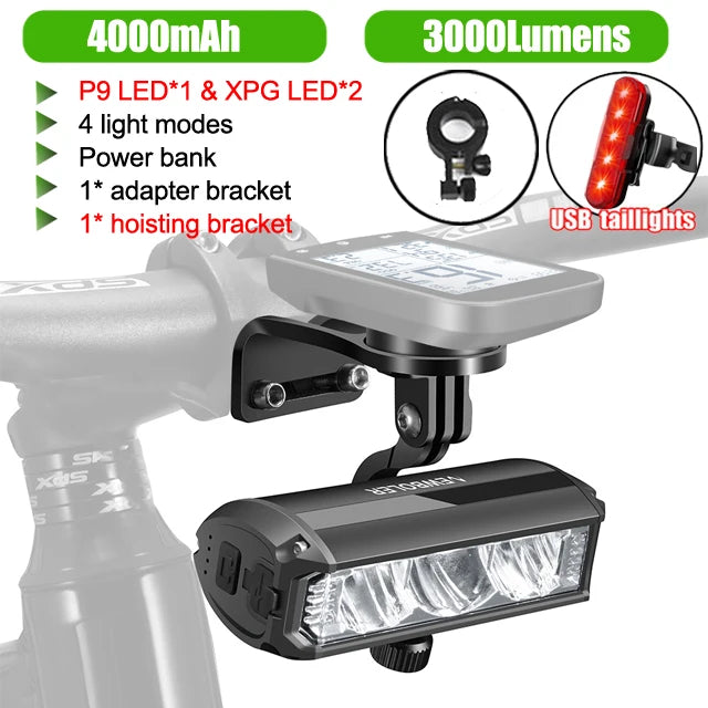 NEWBOLER Bicycle Light Front 4000mAh Bike Light 3000Lumen Waterproof Flashlight USB Charging MTB Road Cycling Lamp Accessories