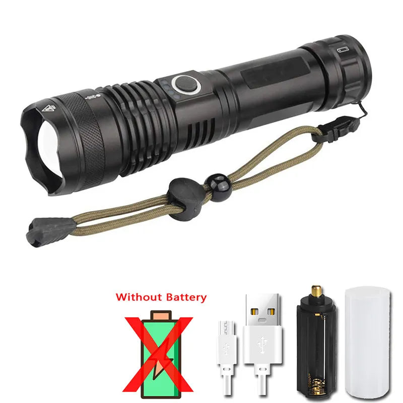 Powerful XHP70 LED Flashlight 5 Modes USB Rechargeable Zoom Torch Lantern 26650 Battery Camping Outdoor Emergency Light-WAYBIKER