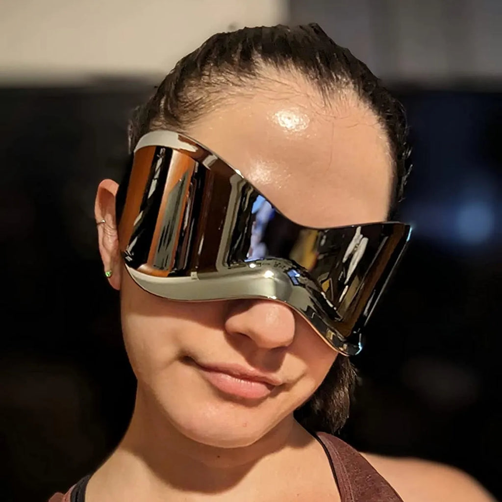 Oversized One Piece Y2K Sunglasses Triangle Hip Hop Cyberpunk Stylish Wrap Around Sun Glasses Women Sports Cycling Eyewear-WAYBIKER