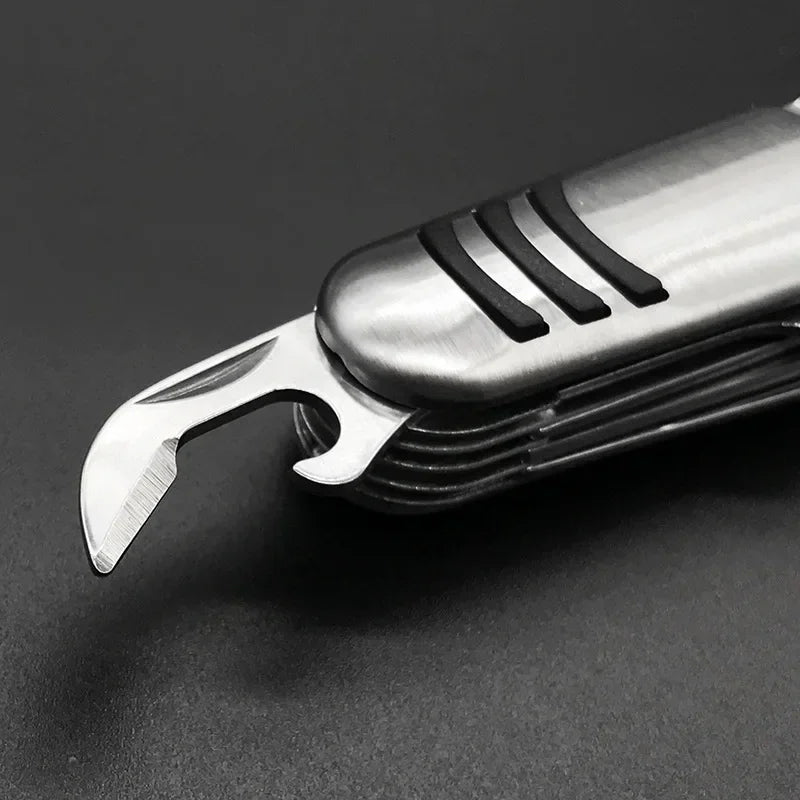 Portable 11 in 1 Fold Pocket knife Carry Around Multifunction Outdoor Emergency Tools Stainless Steel Bottle Opener Cork Drill-WAYBIKER