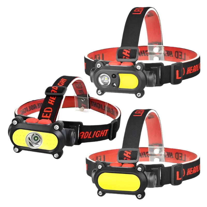 COB Induction Headlamp Multi Mode Dual Light Source lamp USB Charging Built In Battery Night Running Night Fishing torch-WAYBIKER