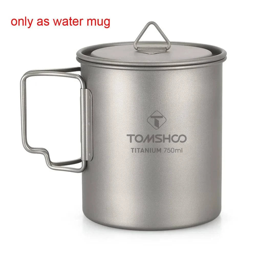 TOMSHOO 750ml Titanium Pot Titanium Water Mug Cup with Lid and Foldable Handle Outdoor Camping Pot Cooking Pots Picnic Hang Pot-WAYBIKER