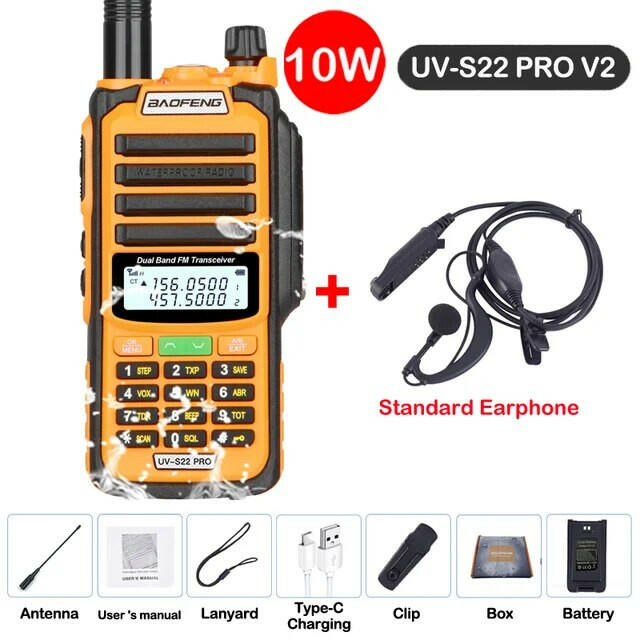Baofeng UV-S22 Pro V2 10W IP68 Waterproof Walkie Talkie Dual Band Radio VHF UHF CB Ham Radio UV-9R Plus Portable Two Way Radio-WAYBIKER