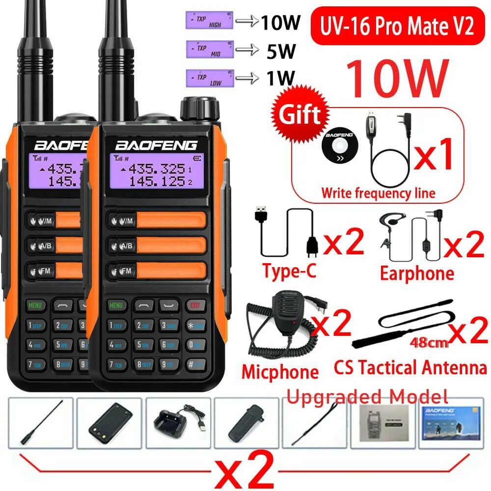 2Pack Baofeng UV16 Pro V2 Walkie Talkie 10W VHF UHF Dual Band Two Way CB Ham Radio UV-16 Portable Radio Transceiver UV5R UV10R-WAYBIKER