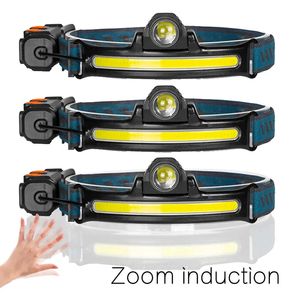 Wave Sensor LED Headlamp Powerful XPG+COB Headlight with Built-in 18650 Battery-WAYBIKER
