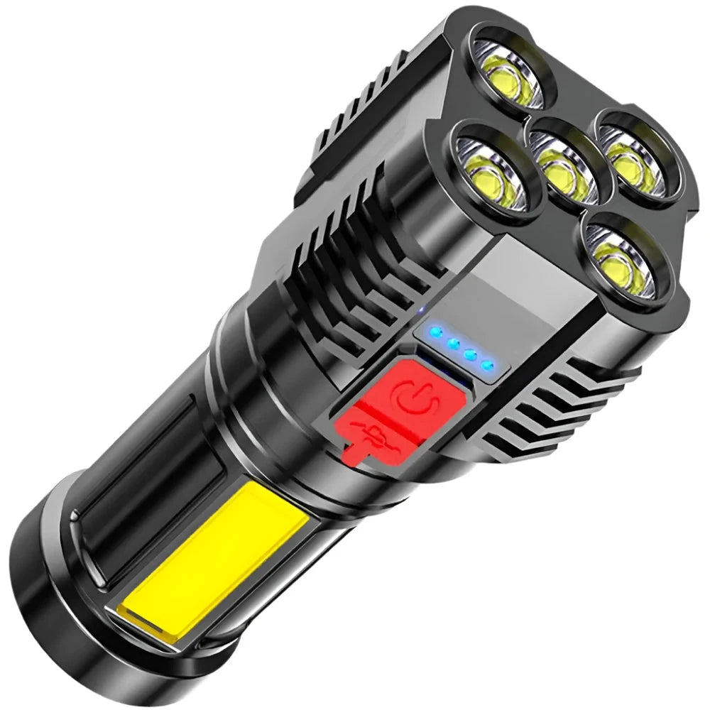 5 LEDs Flashlight Waterproof ABS Spotlight USB Rechargeable Portable Outdoor COB Flood Light 4 Lighting Modes for Outdoor Use-WAYBIKER