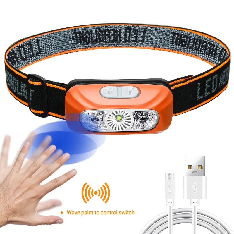 Mini Rechargeable Powerful Sensor Headlamp Fishing Camping USB Head Flashlight COB LED Head Light Torch Headlights Front Lantern-WAYBIKER