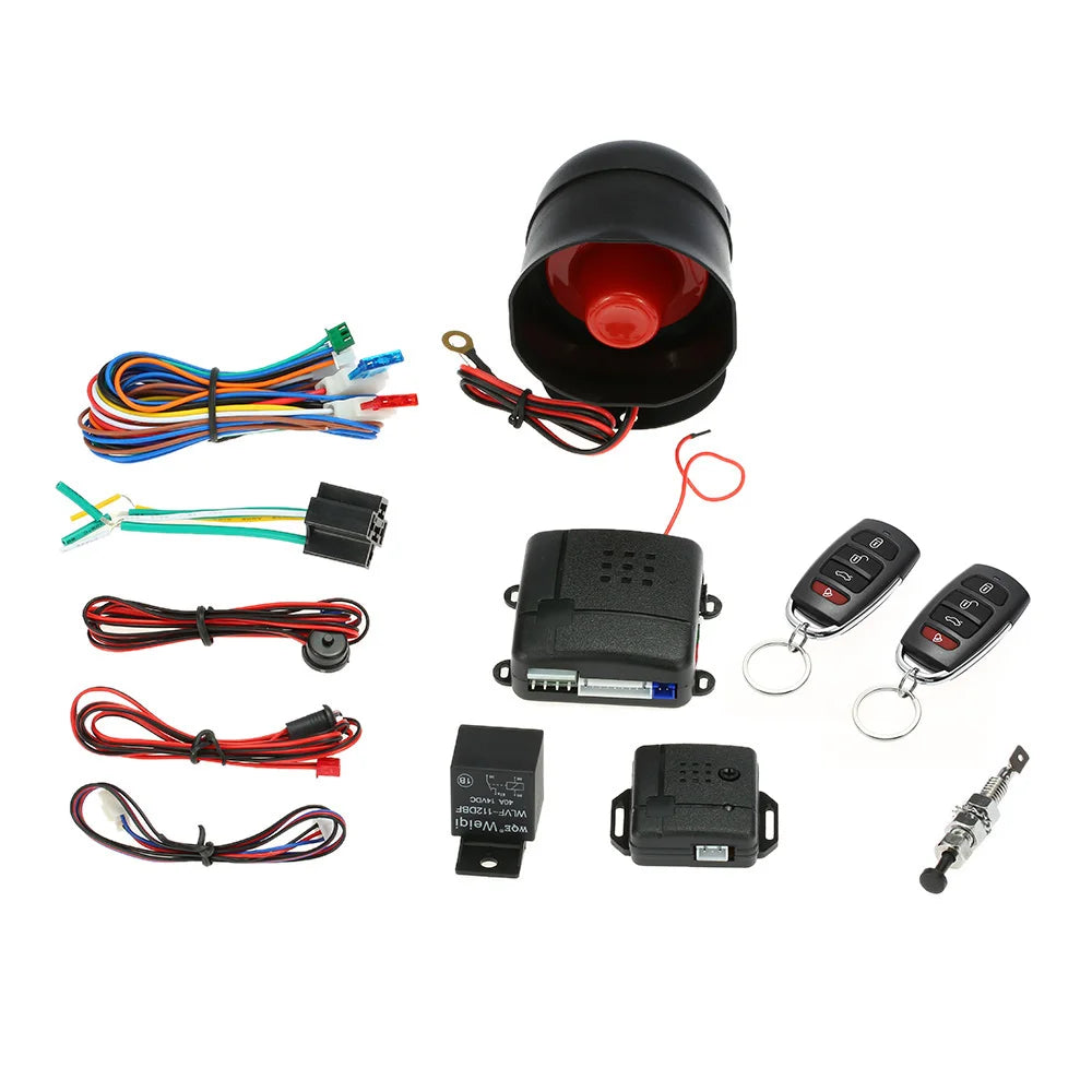 Universal Car Vehicle Security System Auto Burglar Alarm Protection Anti-theft System 2 Remote with Siren and Wiring Harness-WAYBIKER