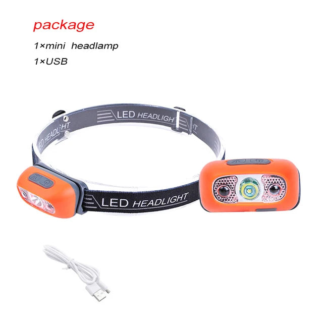 Mini Headlamp USB Rechargeable Head Light with Wave Sensor Flashlight Outdoor Lighting Lamp for Camping Hiking Emergency Usage-WAYBIKER