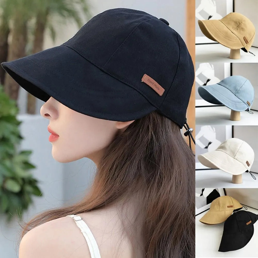 Foldable Wide Brim Sun Hat Drawstring Adjustable Caps for Men Women Beach Hats Summer Quick-drying Visors Fisherman Cap-WAYBIKER