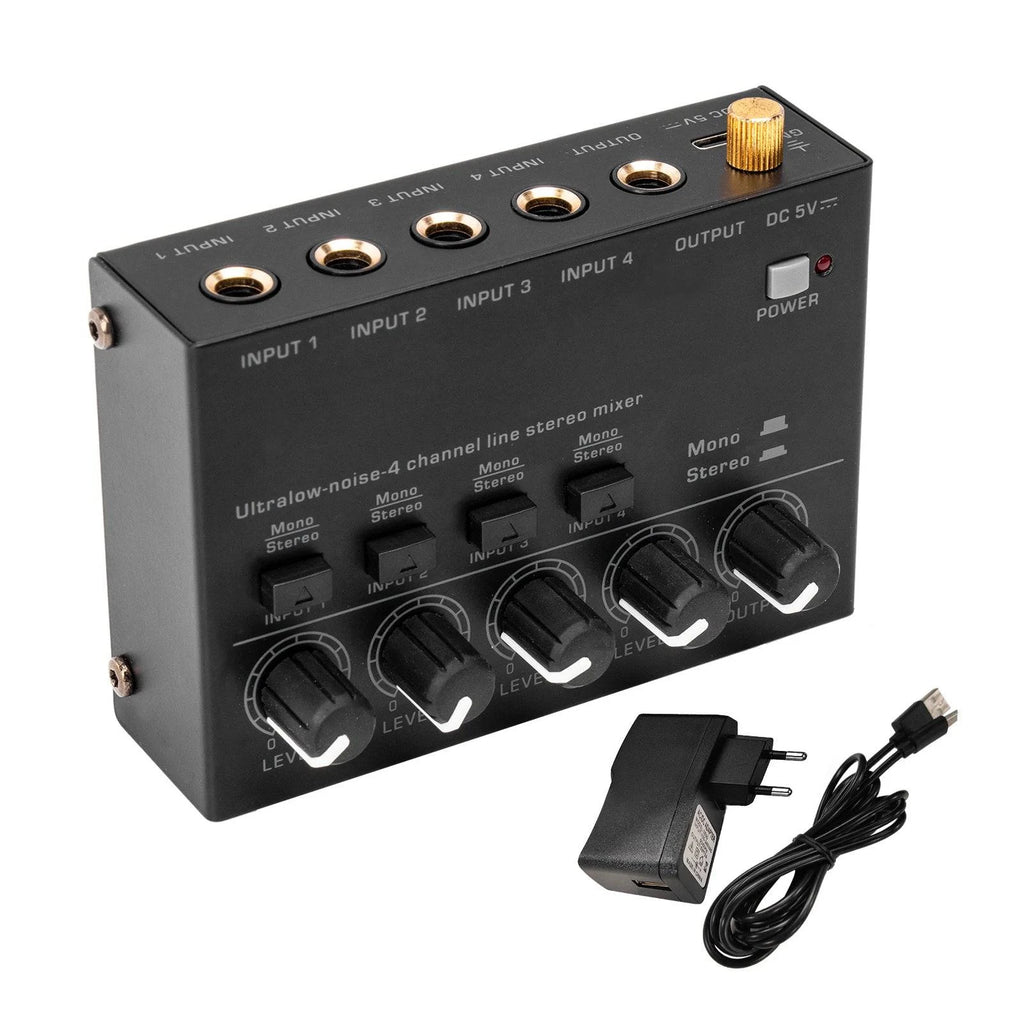 Ultra Low Noise 4 Channel Line Stereo Mixer 4 Input 1 Output DC 5V Mini Audio Mixer Microphone Guitar Bass Keyboard Mixers-WAYBIKER
