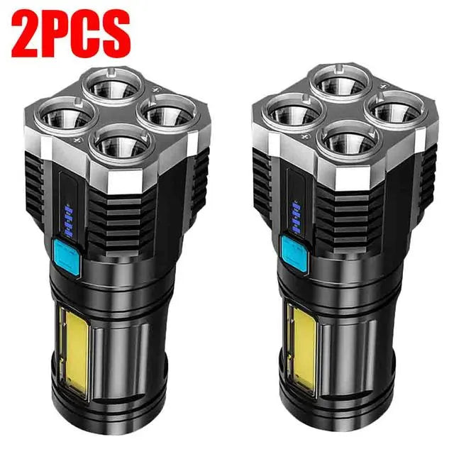 4-core Super Bright LED COB Multi-function Portable Flashlight Built-in Battery USB Rechargeable Outdoor Camping Work Light-WAYBIKER