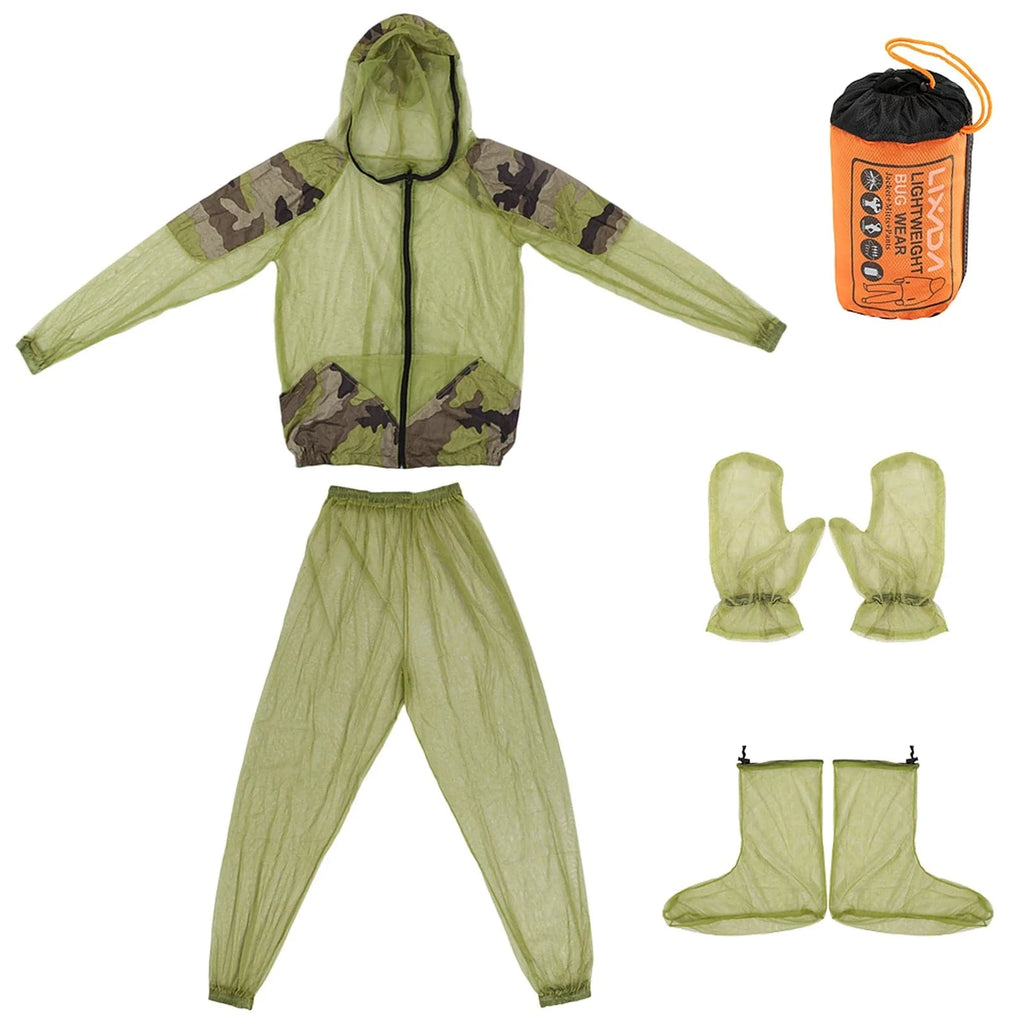 Lixada Outdoor Fishing Hunting Camping Jacket Mosquito Repellent Suit Bug Mesh Hooded Suits Protective Mesh Shirt Gloves Pants-WAYBIKER