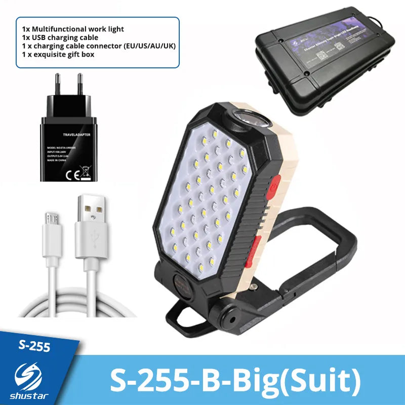 Powerful COB Work Light Rechargeable LED Flashlight Adjustable Waterproof Camping Lantern Magnet Design with Power Display-WAYBIKER
