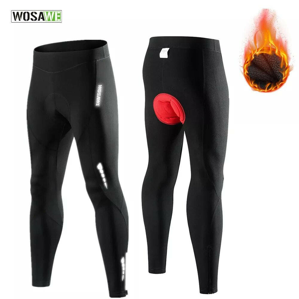 WOSAWE Winter Men Cycling Pant Keep Warm Fleece Lining Women Sports Leggings Long Pants Reflective Windproof MTB Bicycle Trouser-WAYBIKER