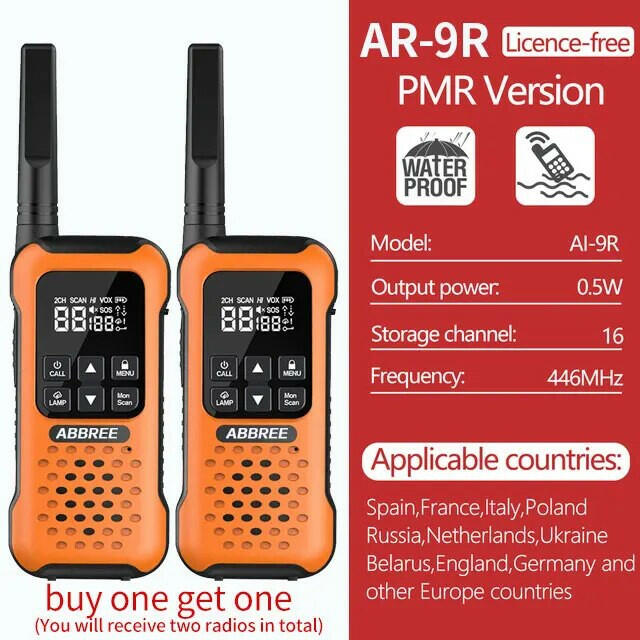 2Pcs ABBREE AR-9R Floating Walkie Talkie IP67 Waterproof Walkie-talkies PMR for Radio Motorola Fishing Kayak Two-way Radio