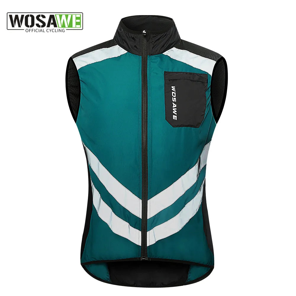 WOSAWE High Visibility Cycling Vest Wind Windbreaker Windproof Coat Breathable Reflective Sleeveless Jacket for Running Hiking-WAYBIKER