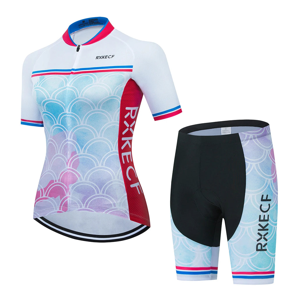 RXKECF Pro 2023 Woman Short Sleeve Cycling Jersey Set Sports Outfit Bike Clothing Kit Mtb Maillot Cyclist Bicycle Clothes