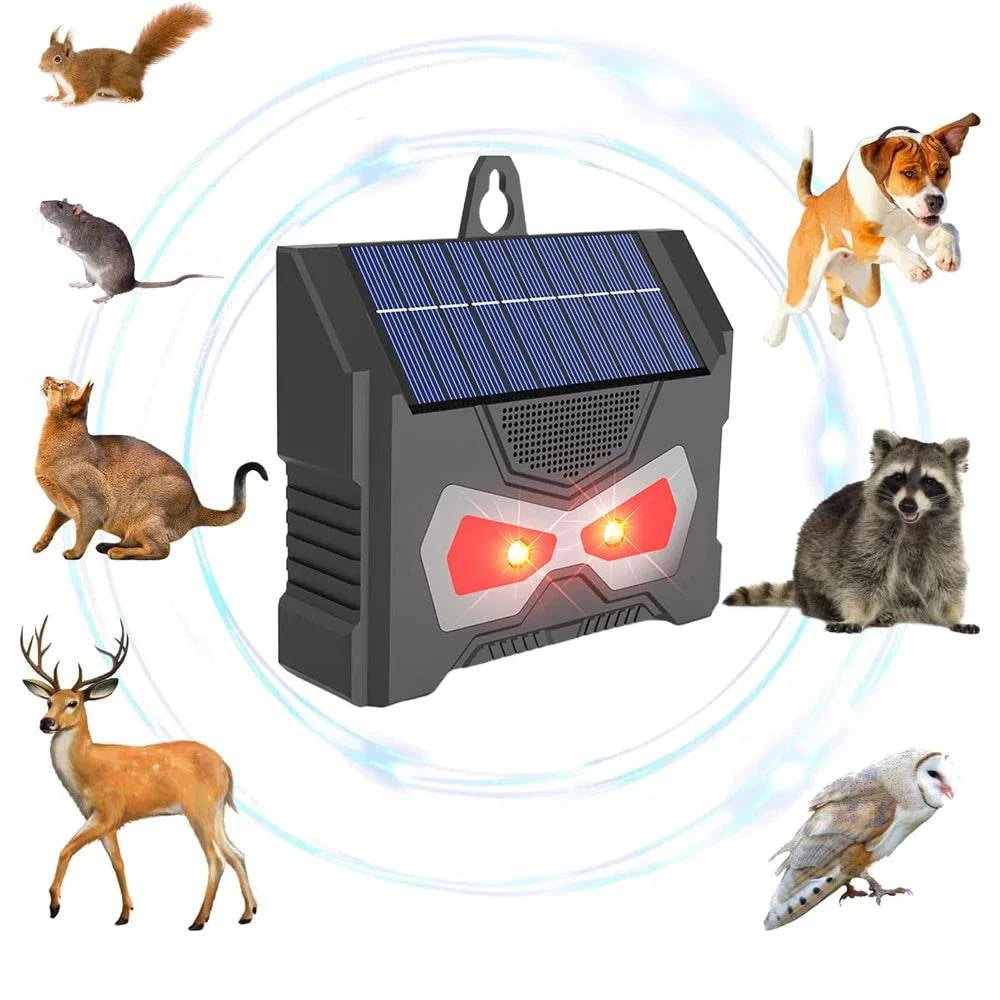 Solar Animal Repellent Tool Waterproof High-frequency Ultrasonic Raccoon Repeller with LED Flash Lamp-WAYBIKER