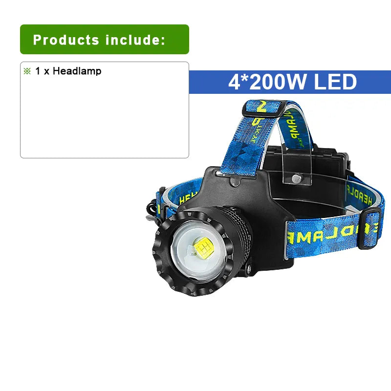 2023 New Super Bright Headlamp 18650 Rechargeable LED Head Flashlight Waterproof Head LED Light Camping Torch Fishing Head Lamp-WAYBIKER