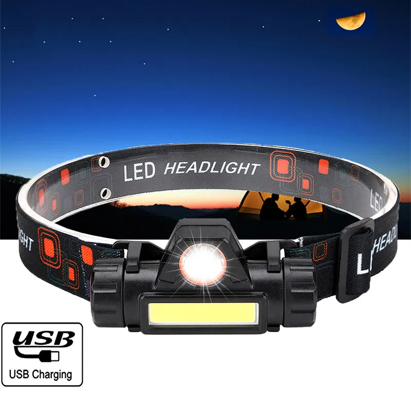 Q5+COB Led Headlamp Powerful Built-in 18650 Battery Outdoor Camping Fishing Headlight Stepless Dimming-WAYBIKER
