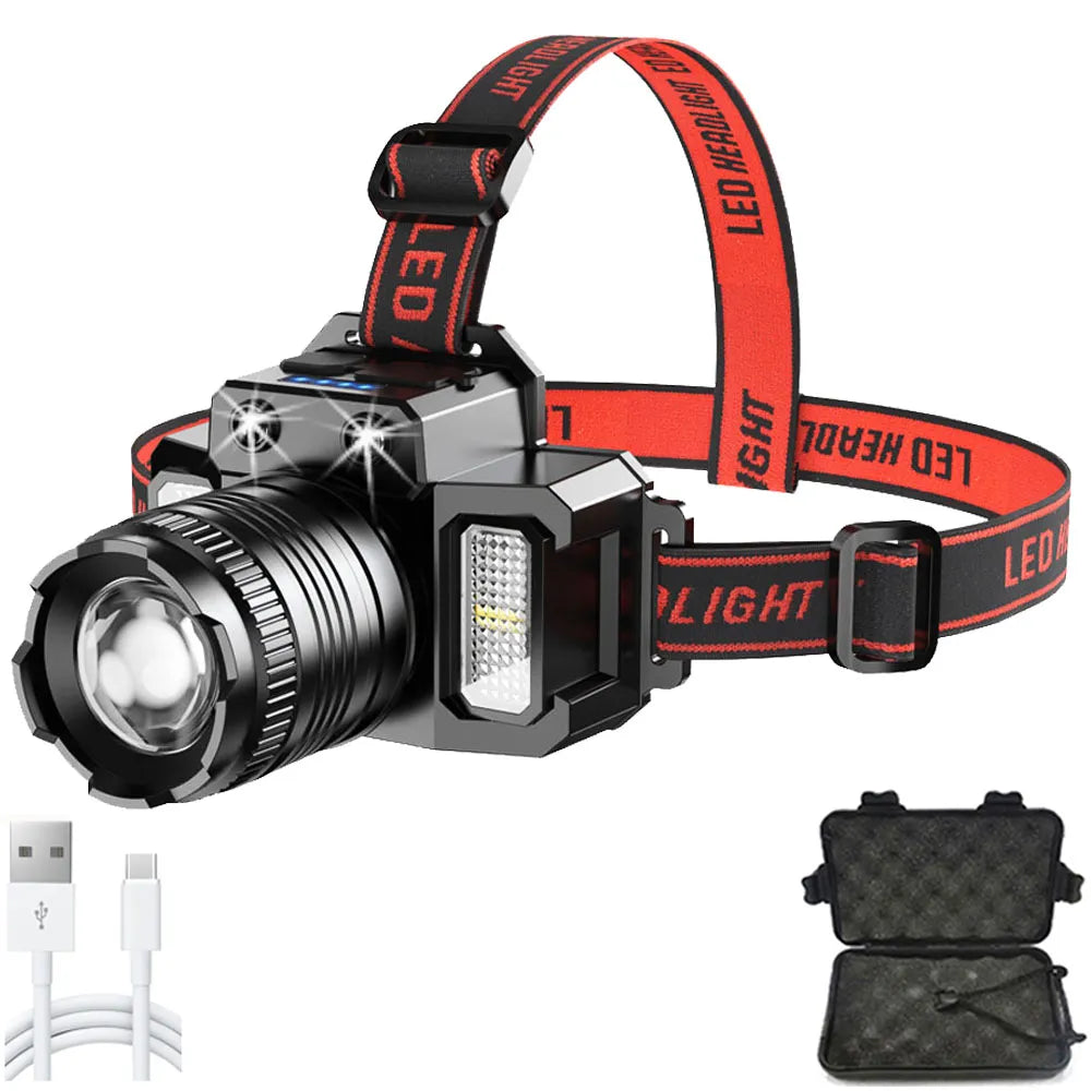 T51 Induction Camera LED Headlamp Multimode Highlight  Flashlight Waterproof Car Charger Headlight Torch Light-WAYBIKER