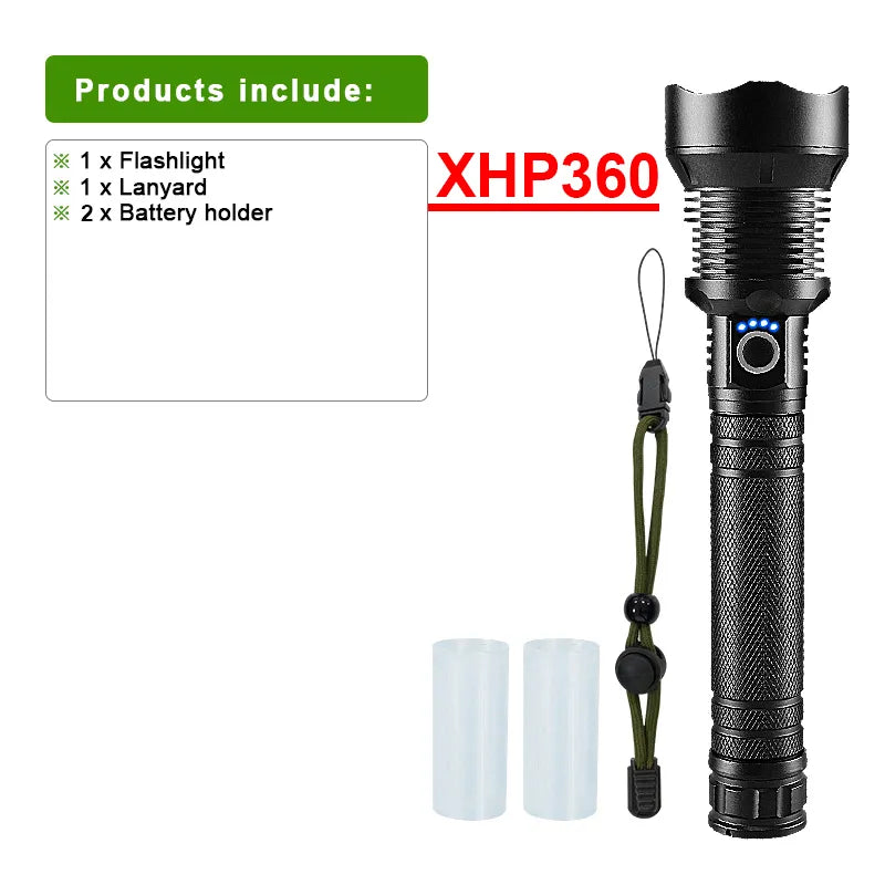 Super High Power XHP 360 Ultra Powerful Rechargeable Strong  Flashlight Led Usb Charging Led Lanterna Hand Torch 18650/26650-WAYBIKER