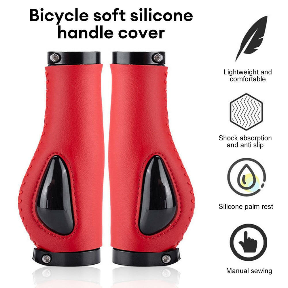 Mountain Bike Handlebar Grips Non-slip MTB Handle Ergonomics Bilateral Lock Bicycle Grips Shockproof Leather Handle Bar Grips-WAYBIKER