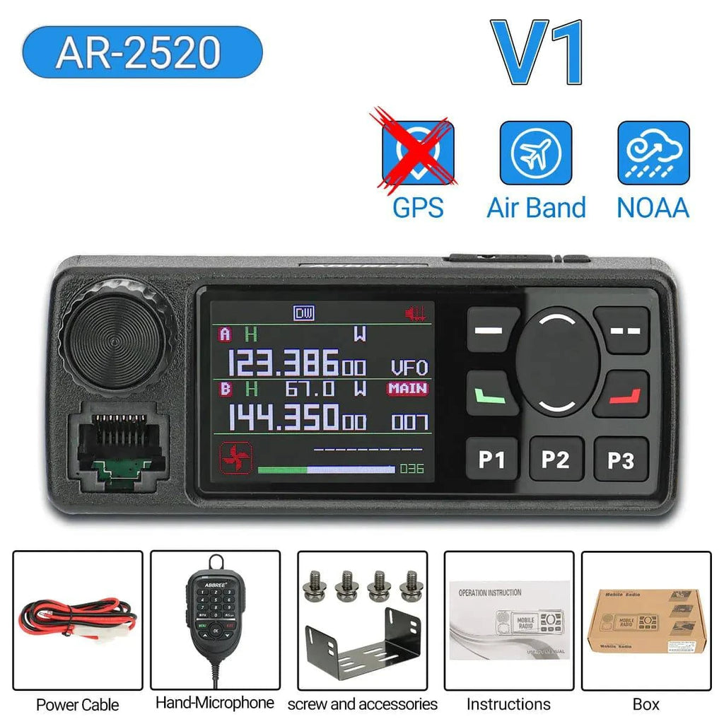 AR-2520 25W Air Band Mini Mobie Radio GPS 108-520MHz Full Band 999CH AM NOAA Long Range Car Radio Walkie Talkie Station with Mic-WAYBIKER