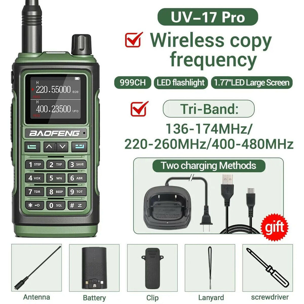 Baofeng UV 17 Pro Wireless Copy Frequency Walkie Talkie 16 KM Long Range Waterproof Flashlight Type-C Charger Ham Radio UV 5R-WAYBIKER