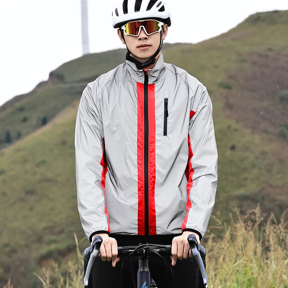 WOSAWE Full Reflective Cycling Jacket Men Women Windproof Night Running Hiking Jacket Water-repellent Bicycle Windbreaker