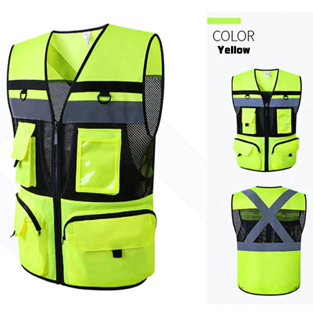 Safety Vest with Pockets High Visibility Reflective Strap Zip Front Breathable Construction Traffic Vest for Men Women-WAYBIKER
