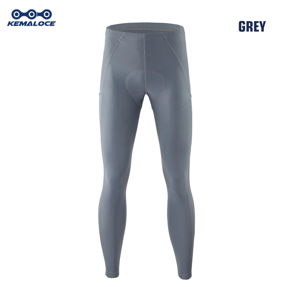 KEMALOCE Cycling Long Pants Men Autumn Blue&Grey Gel Pad Reflective Bike Bib Pants Breathable Bicycle Trousers With Rear Pocket