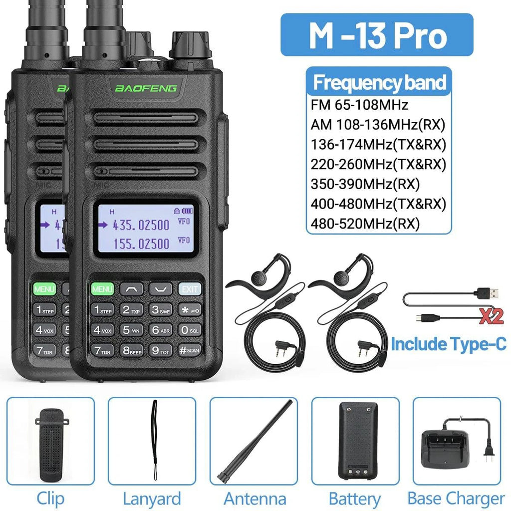 2PCS Baofeng M-13 Pro Air Band Walkie Talkie Wireless Copy Frequency NOAA Type-C AM FM Long Range UV-5R Ham Two Way Radio-WAYBIKER
