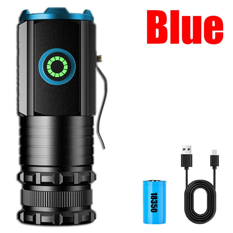 P35 2000LM Powerful LED Flashlight Mini EDC High Power Tactical Torch 5 Modes USB Rechargeable Camping Lantern Use 18350 Battery-WAYBIKER