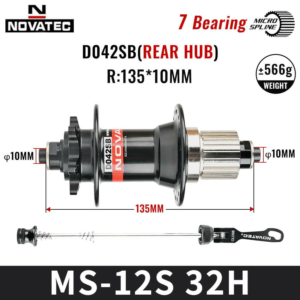 Novatec Bicycle Hubs D041/D442SB MTB Bike Hub CR-MO Steel Freehub Cassette 7 Bearings 12S Micro Spline 12 Speed 32 Holes-WAYBIKER